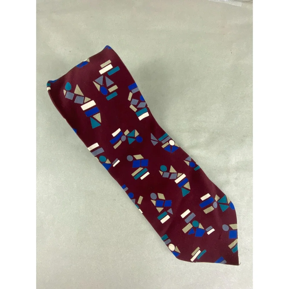 Brandini Mens Tie Burgundy Geometric Abstract 100% Silk Italian Made 57x4